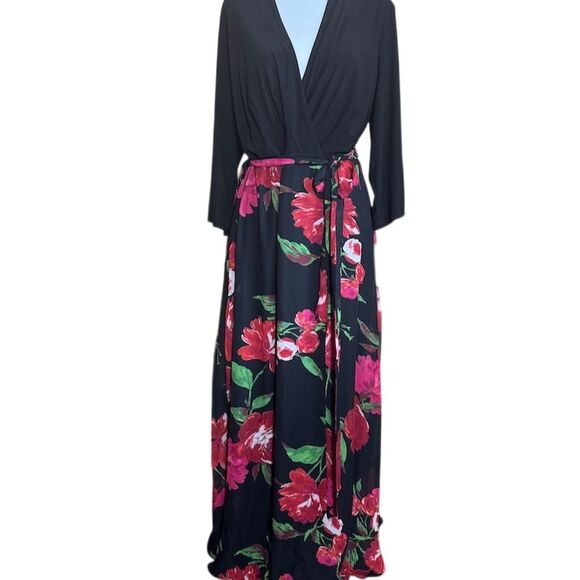 Leslie Faye Plus Size 16 Floral Maxi Dress Belted Wrap Style - Picture 5 of 10
